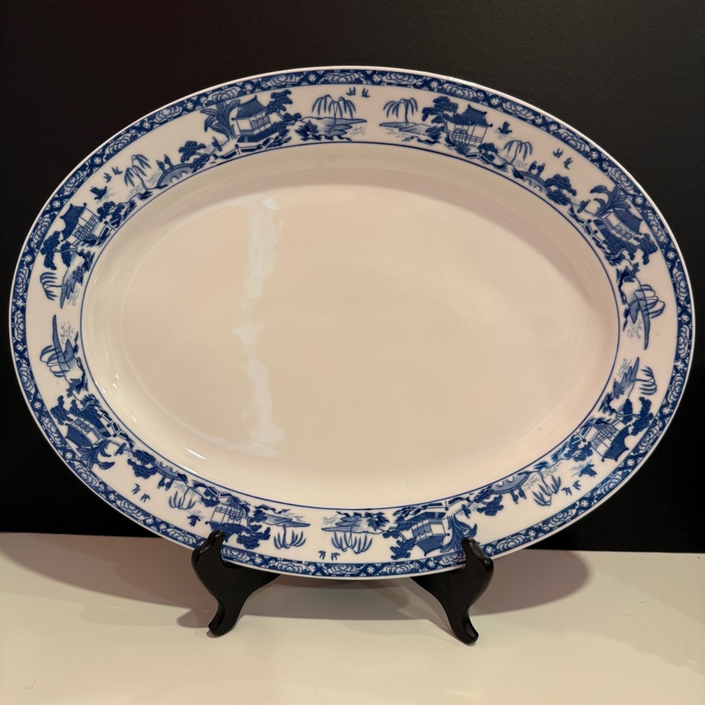 Noritake Vintage Blue And While Willow Style Oval Platter 16 inch